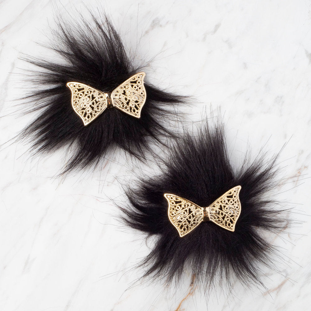 Loren 2 Pcs Faux Fur Fluffy Shoe Clip, Black