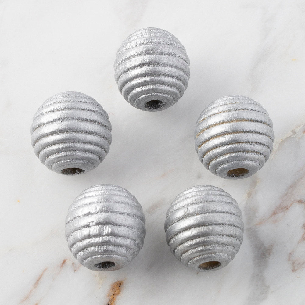 Loren 5 pcs Honeycomb Shaped Wooden Bead, Grey