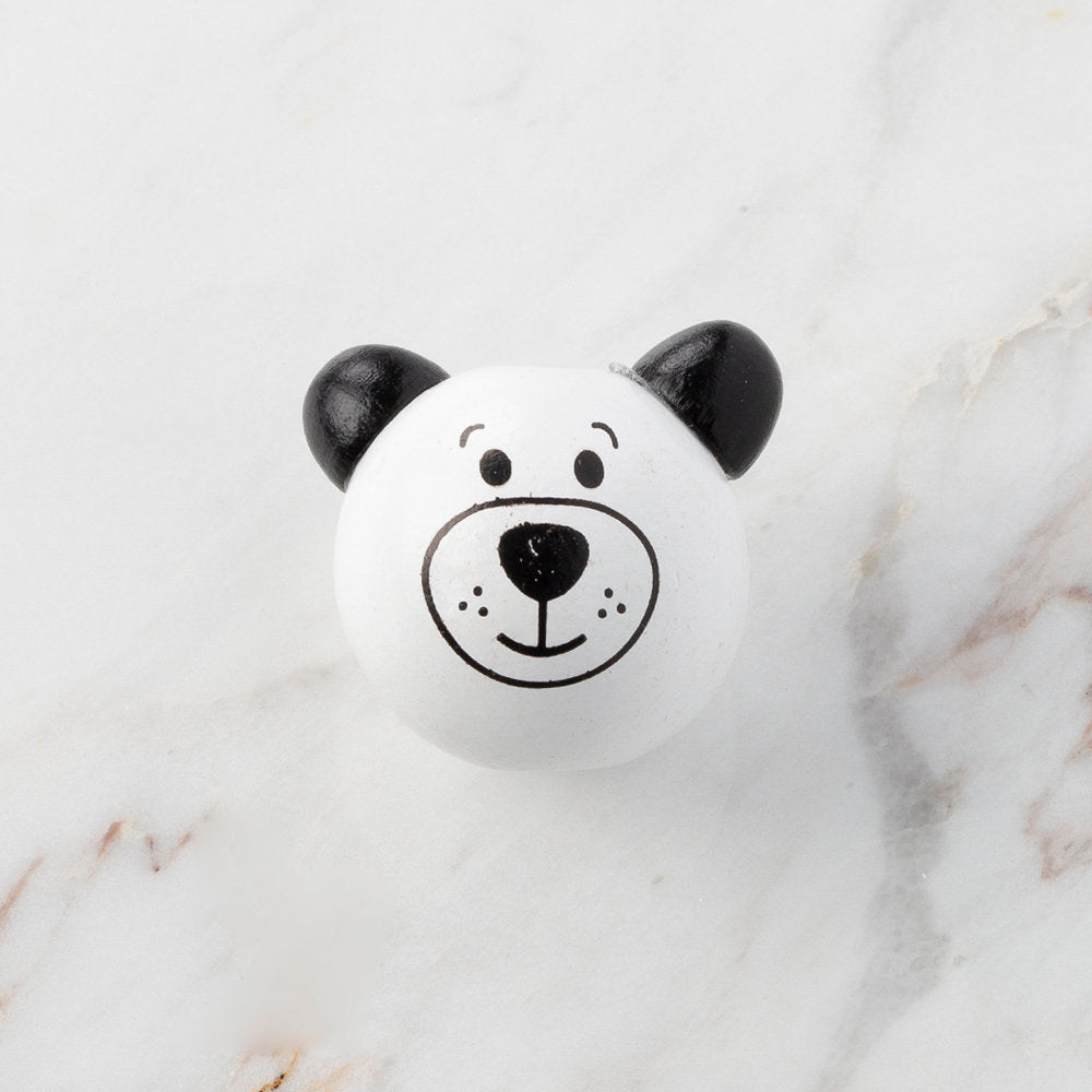 Loren 25 mm Wooden Bear Head Round Bead,White With Black Ear