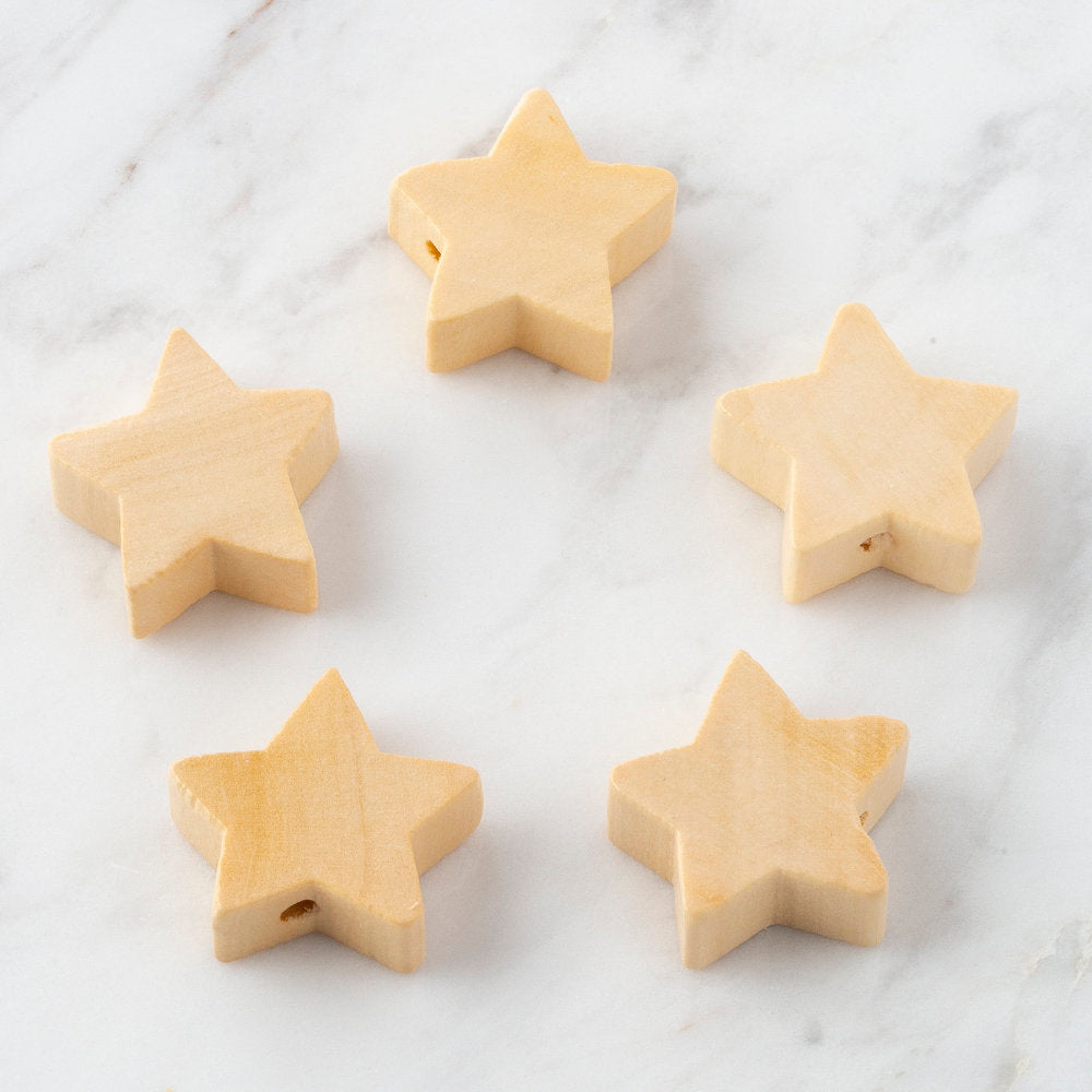 Loren 5 Pcs Star Shaped Wooden Bead, Natural