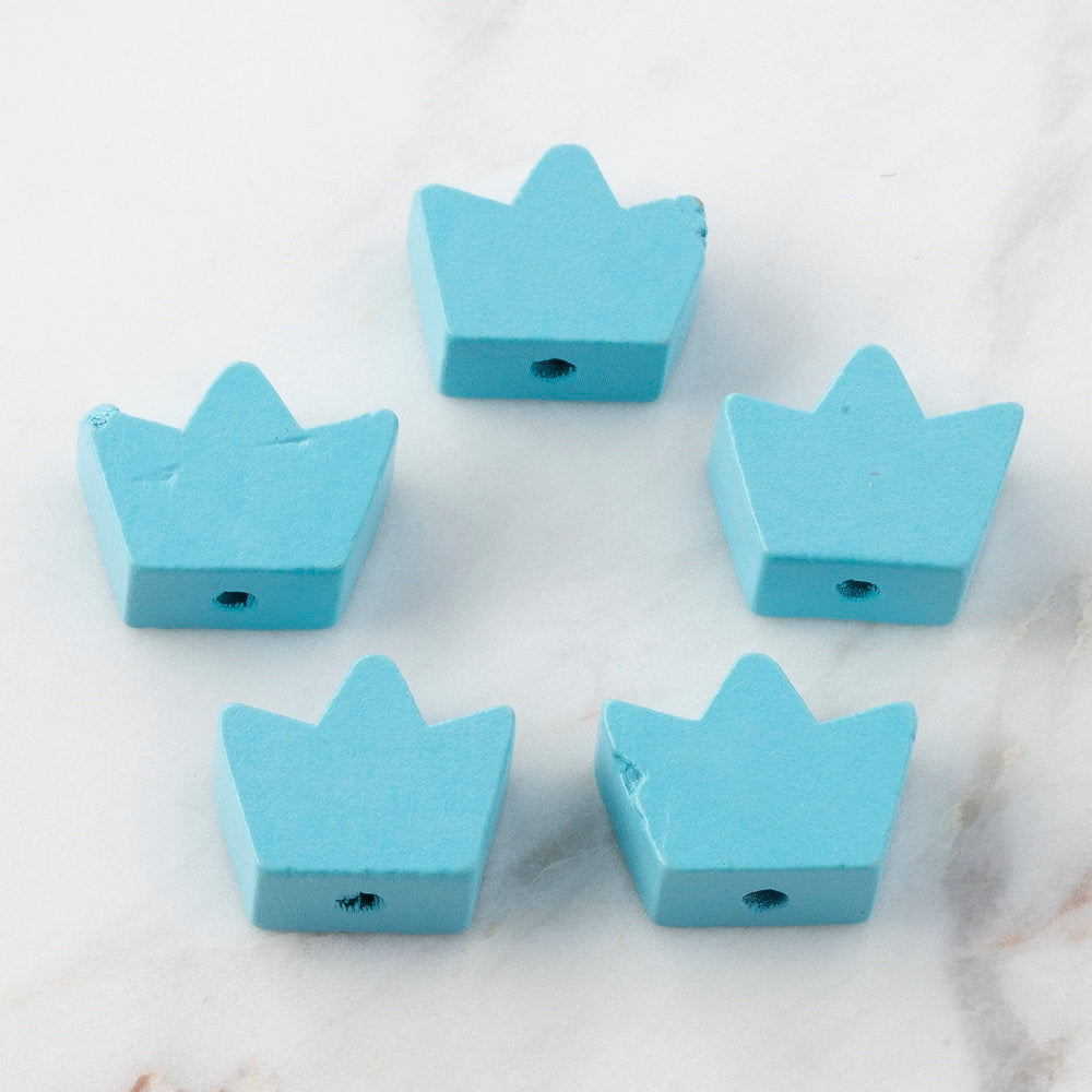 Loren 5 Pcs Crown Shaped Wooden Bead, Blue