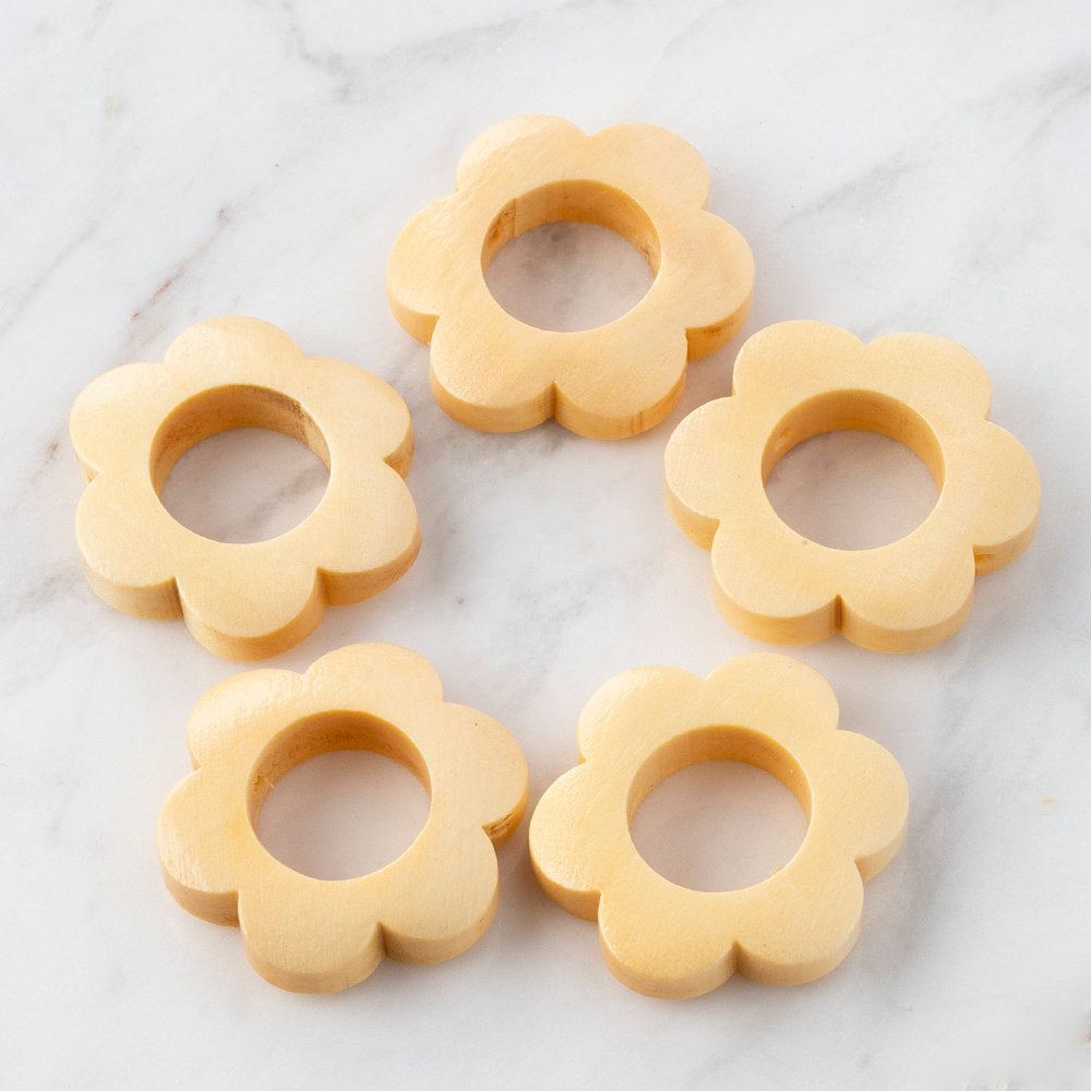 Loren 5 Pcs Diasy Shaped Wooden Bead, Natural