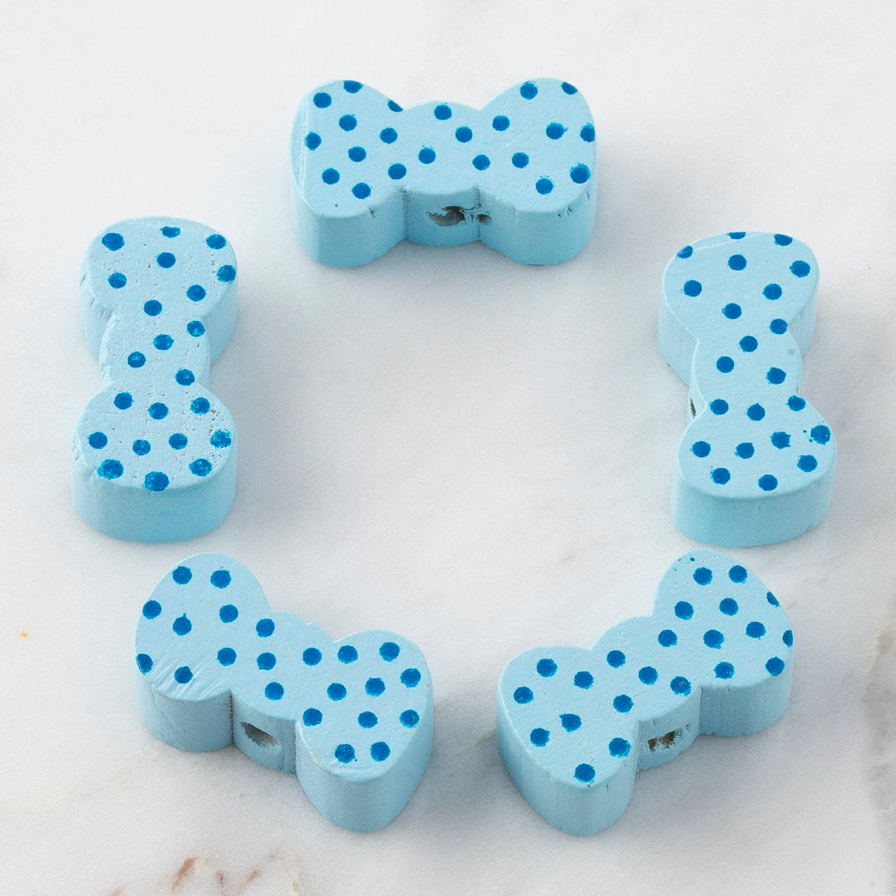 Loren 5 Pcs Bow-Tie Shaped Wooden Bead, Blue