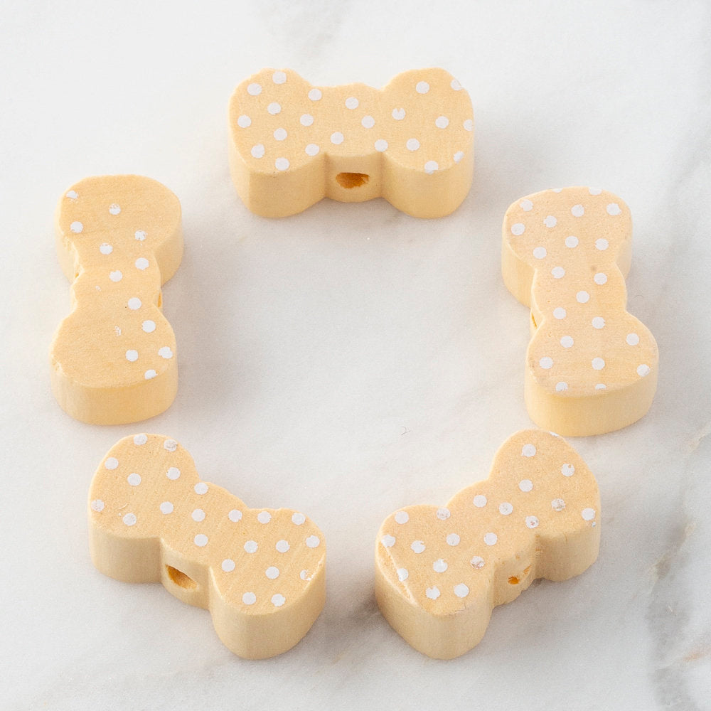 Loren 5 Pcs Bow-Tie Shaped Wooden Bead, Natural