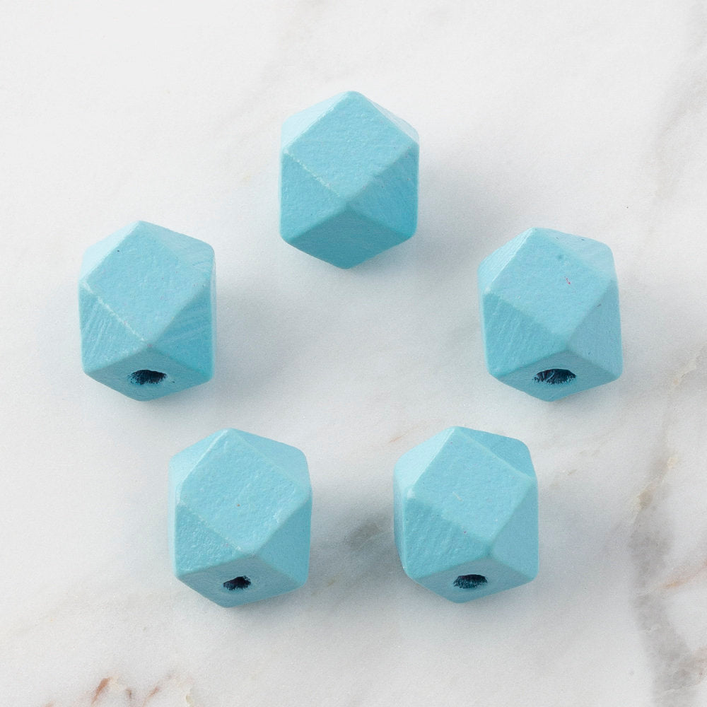 Loren 5 Pcs Polygon Shaped Wooden Bead, Blue