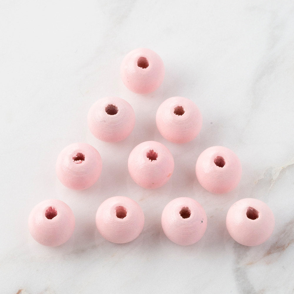 Loren 10 Pcs Wooden Round Bead, Pink