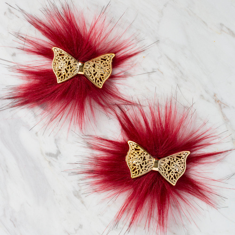 Loren 2 Pcs Butterfly Shaped Faux Fur Fluffy Shoe Clip, Claret