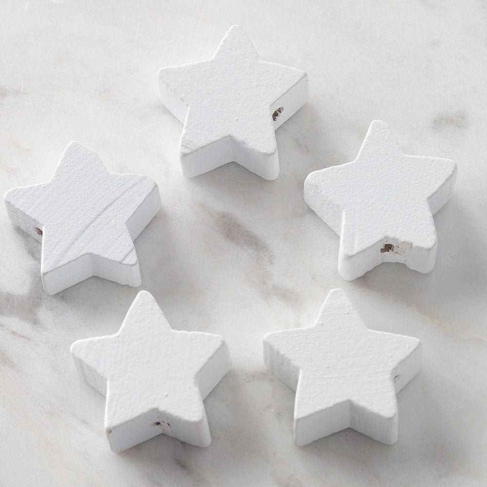 Loren 5 Pcs Star Shaped Wooden Bead, White