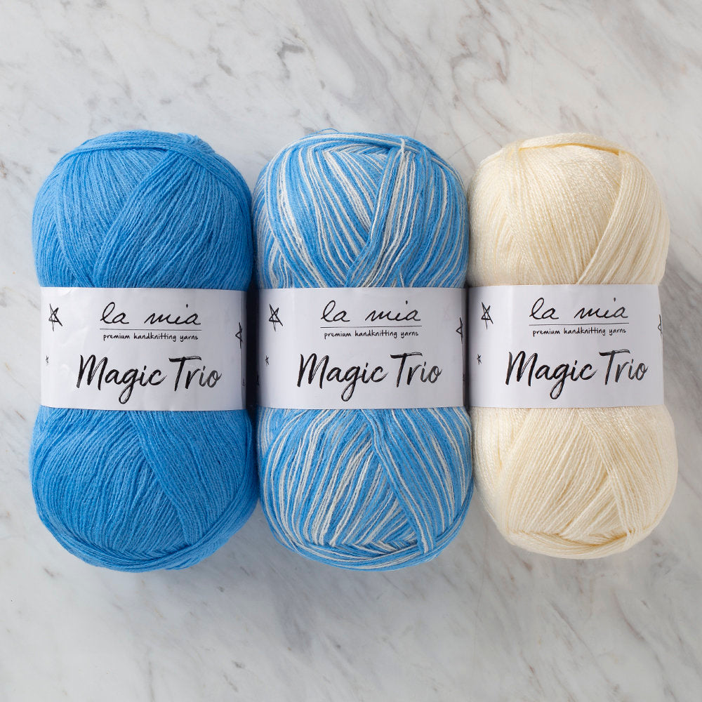 La Mia Magic Trio 3 Skein Set Yarn, Cream-Blue - LM005