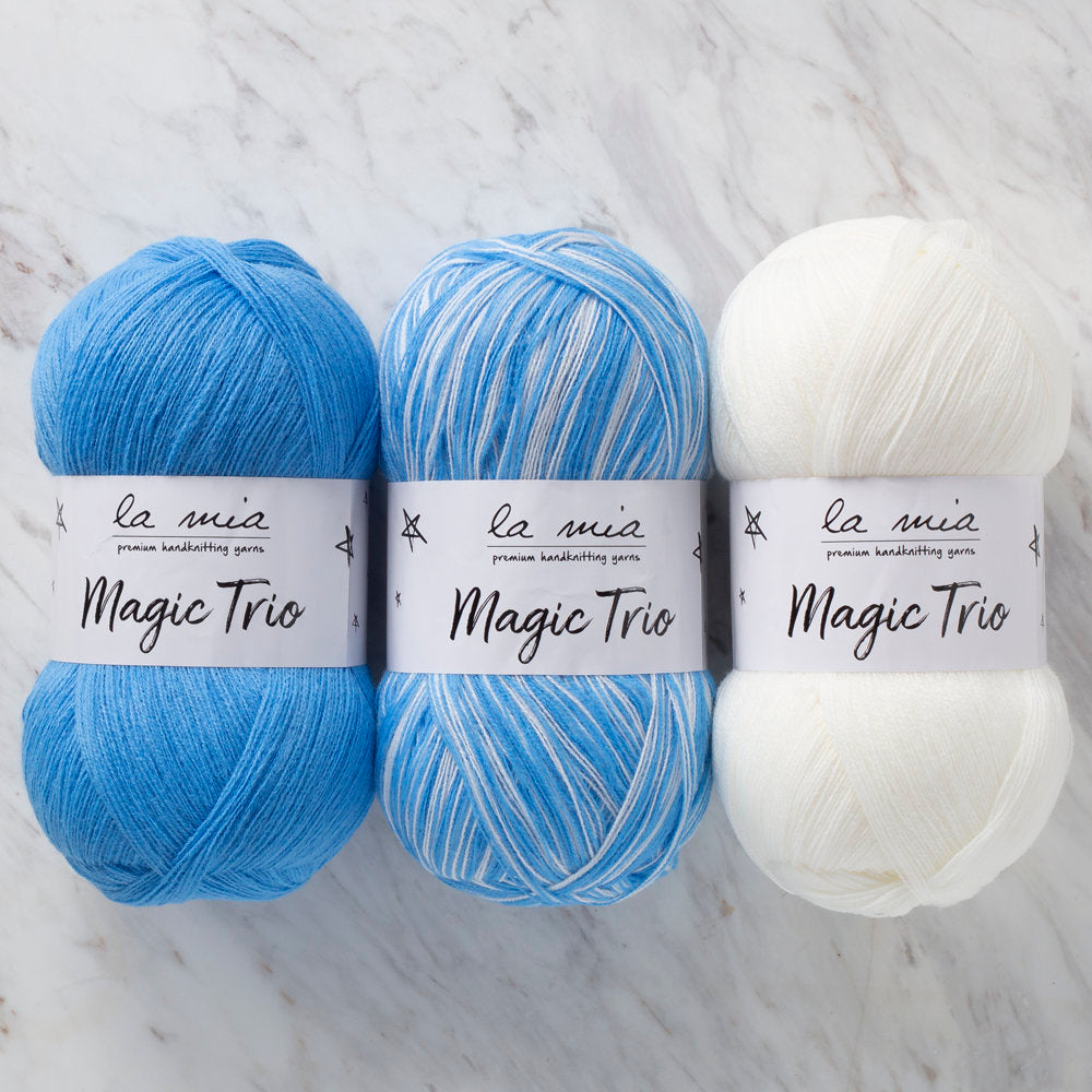 La Mia Magic Trio 3 Skein Set Yarn, White-Blue - LM012