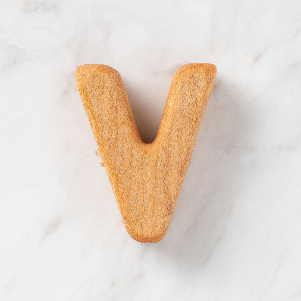 Loren Crafts Letter Shaped Organic Wooden Bead - V
