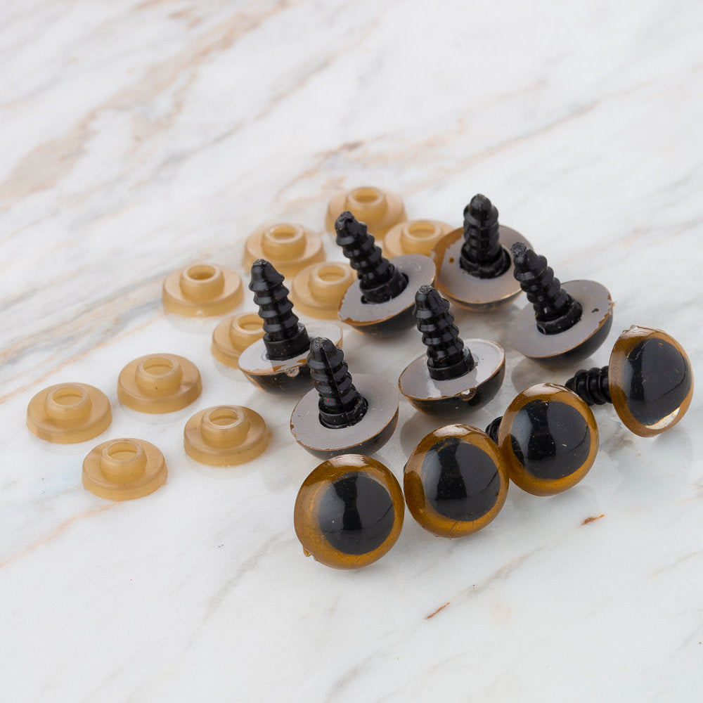 Loren 14 mm 5 Pairs Amigurumi Safety Plastic Eyes, Light Brown