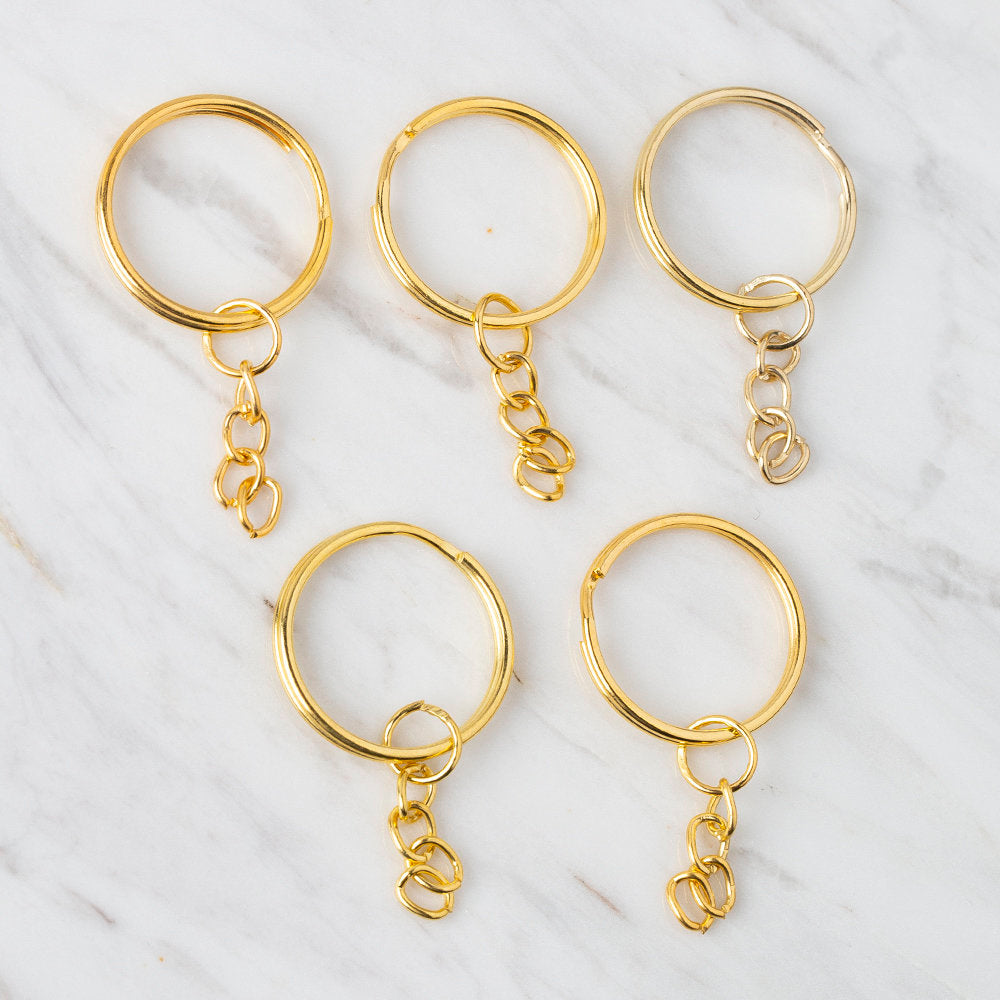 Loren 5 Pcs 2.5 cm Split Key Ring with Chain, Gold