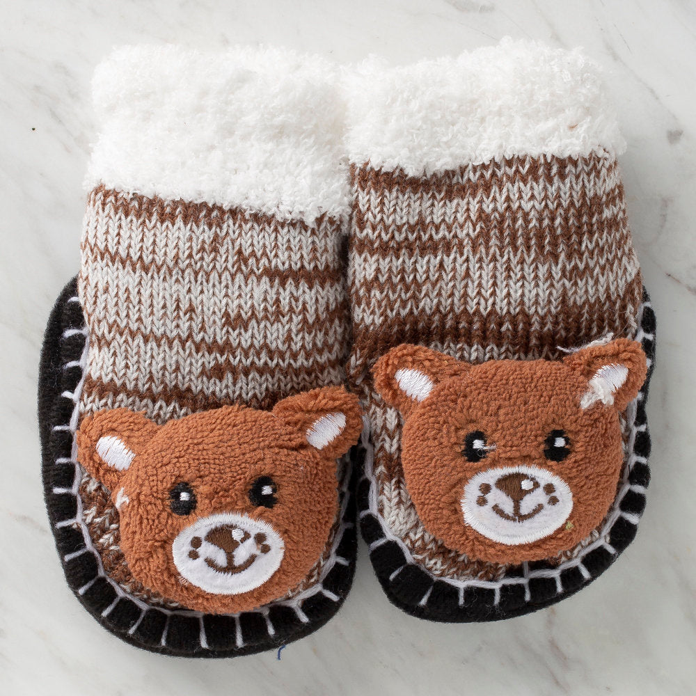 Loren Baby Booties, Knitted Brown Bear