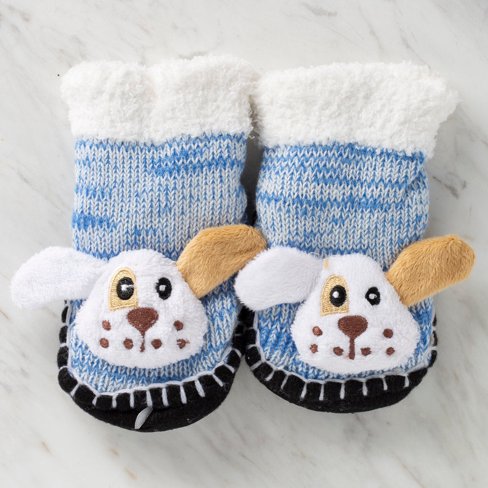 Loren Baby Booties, Knitted Blue Dog