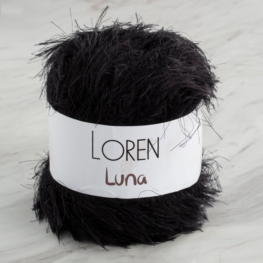 Loren Luna Eyelash Yarn, Black - R004