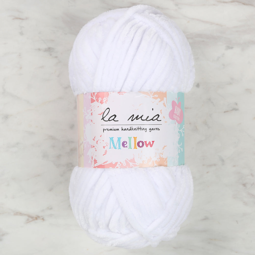 La Mia Mellow Chenille Yarn, White - 901