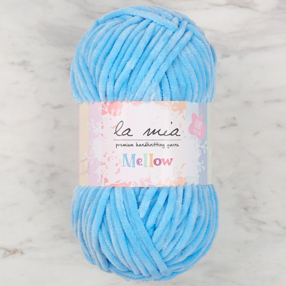 La Mia Mellow Chenille Yarn, Baby Blue - 907