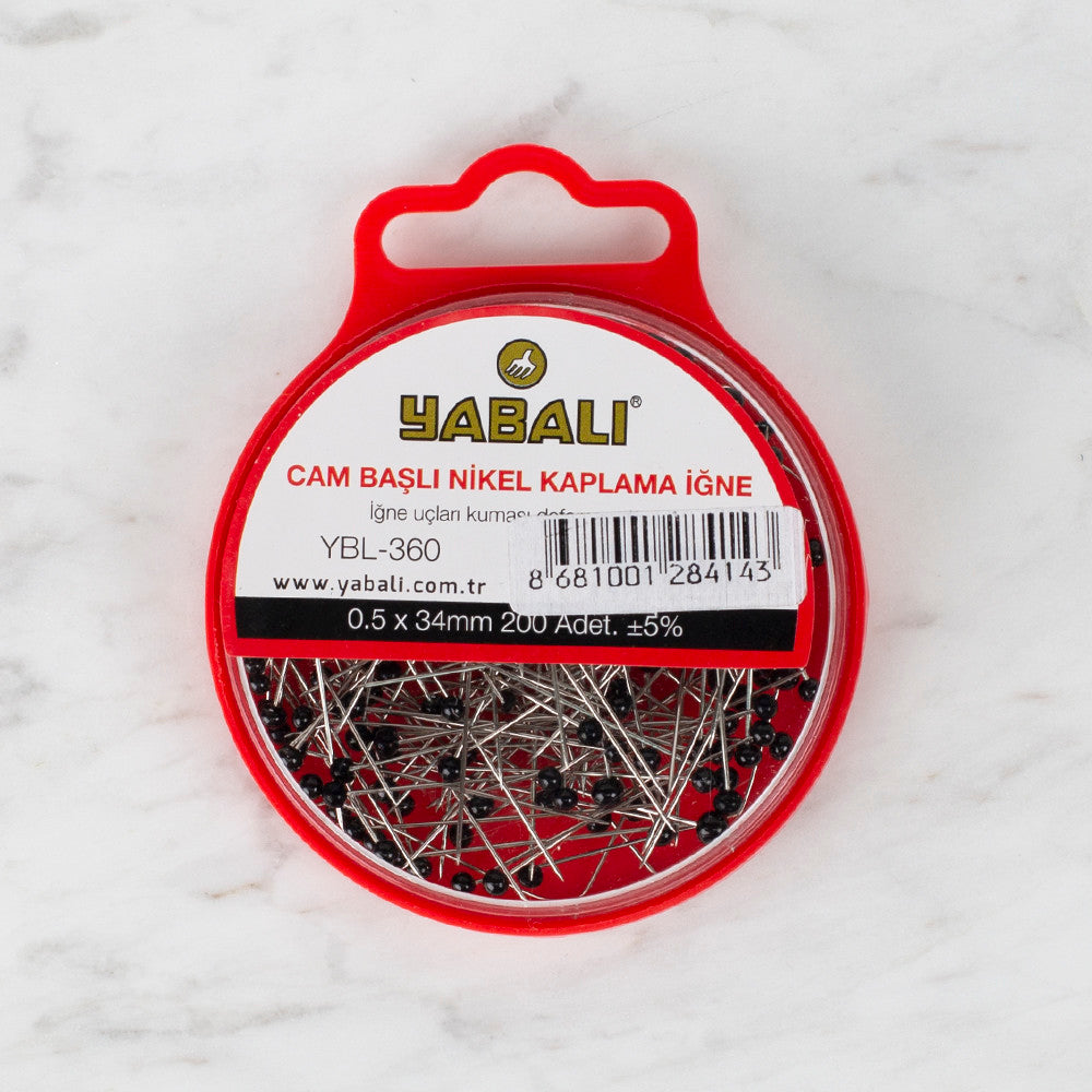 Yabalı Glass Head Nickel Plated Pins, Black - YBL - 360