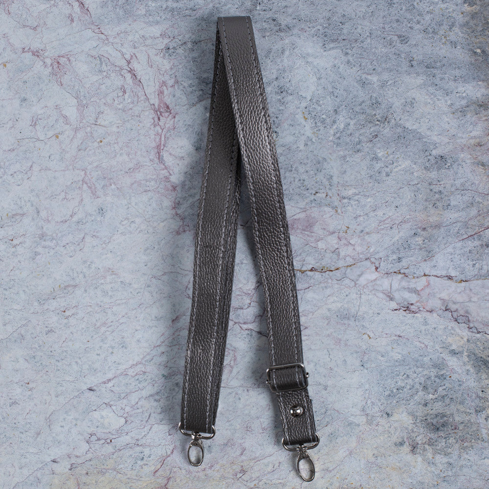 Loren Leather Bag Handle, Silver