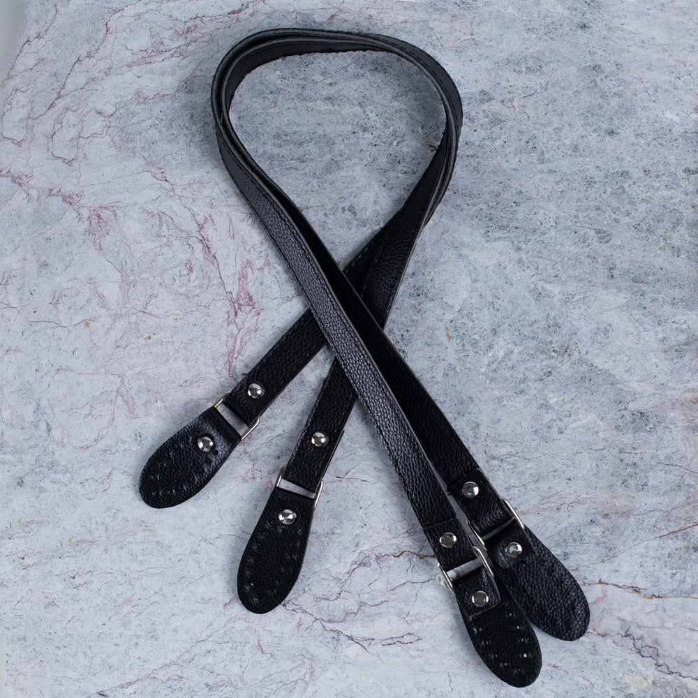 Loren 2 Pieces Leather Bag Handle, Black