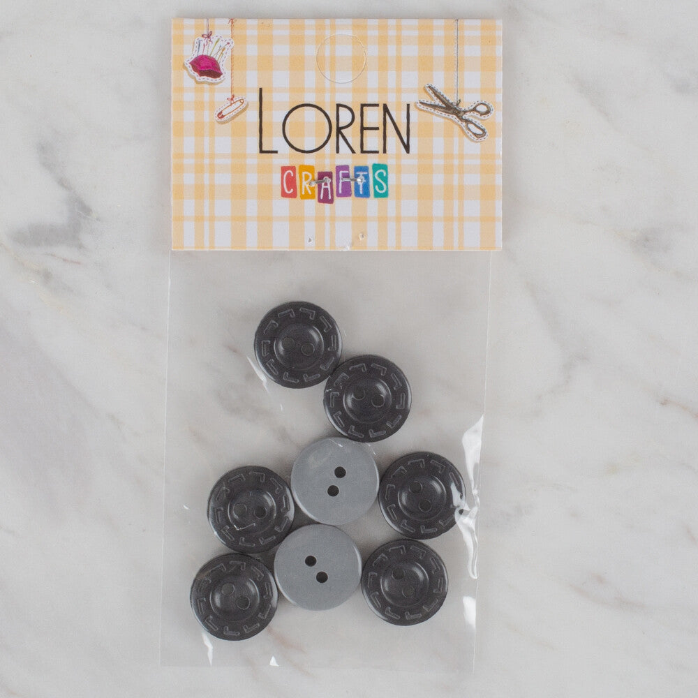 Loren Crafts 8 Pack Button, Grey - 182