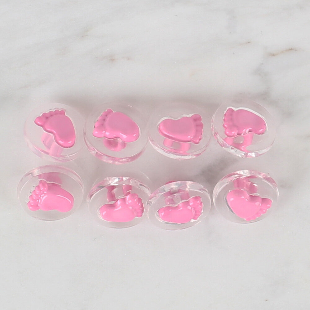 Loren Crafts 8 Pack Transparent Foot Button, Pink- 252