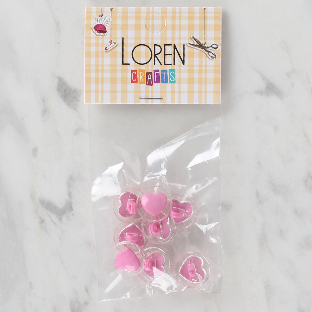 Loren Crafts 8 Pack Transparent Heart Button, Pink - 256