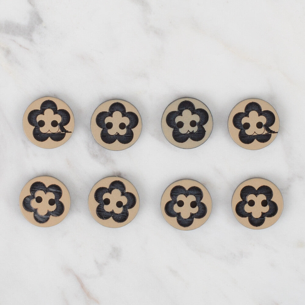 Loren Crafts 8 Pack Flower Patterned Button, Black - 310