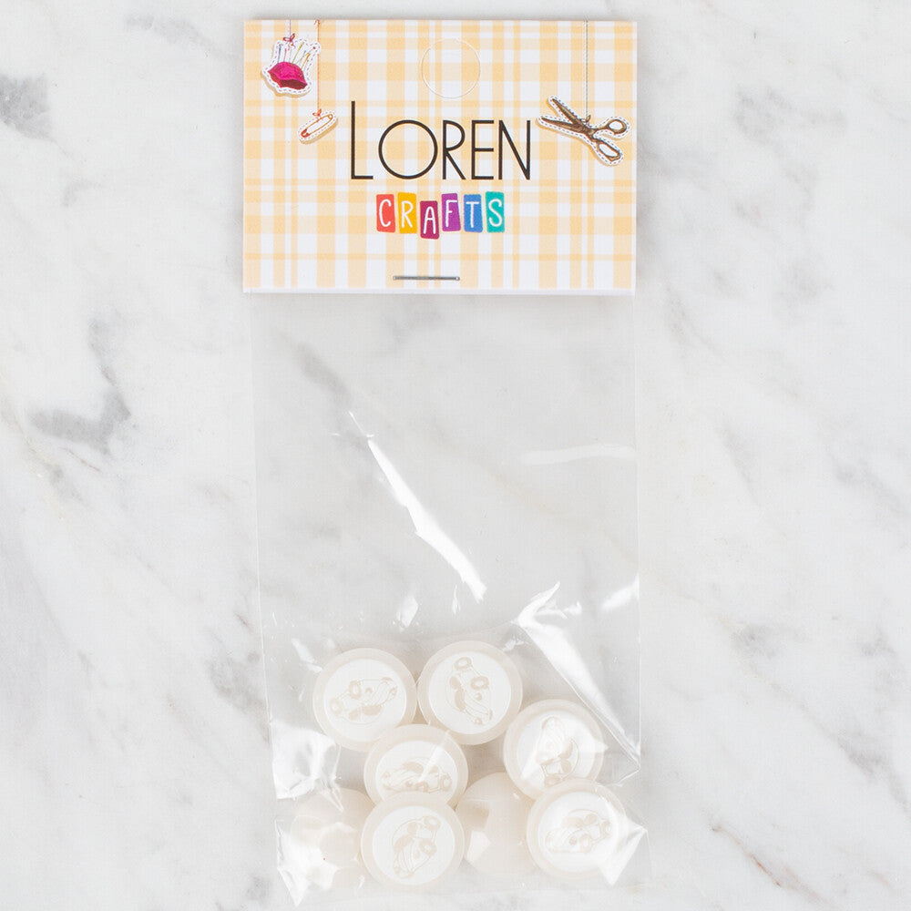 Loren Crafts 8 Pack Button, White - 391