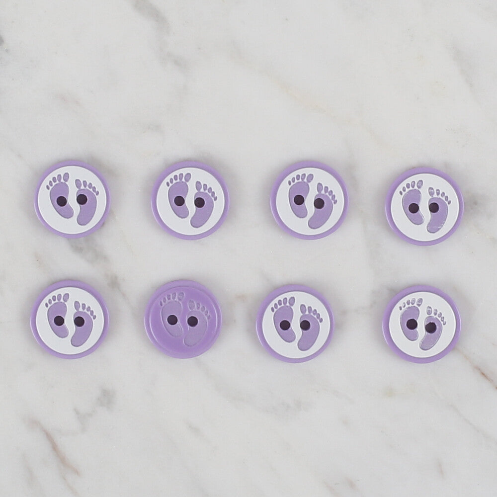Loren Crafts 8 Pack Foot Patterned Button, Lilac - 437