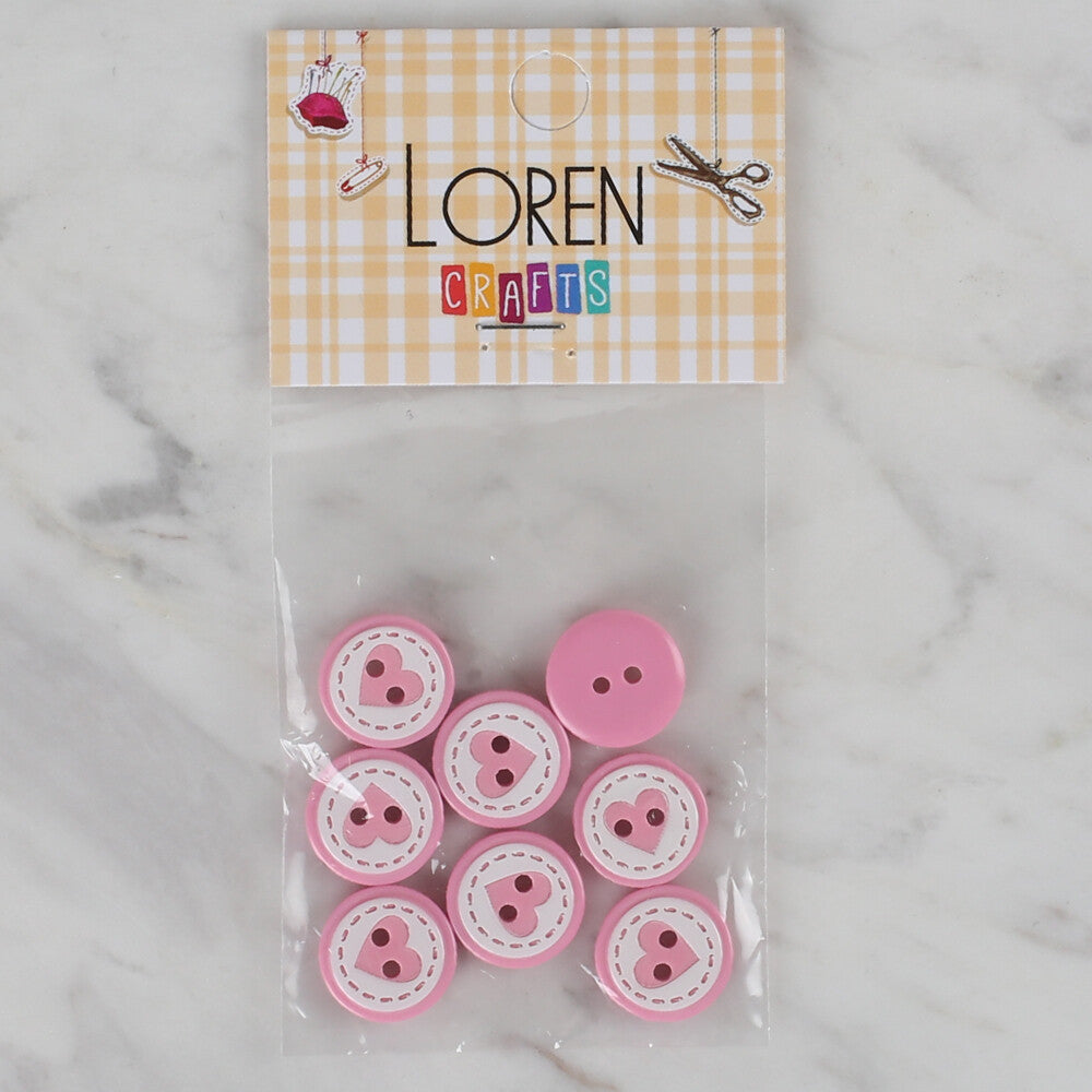 Loren Crafts 8 Pack Heart Button, Pink - 473