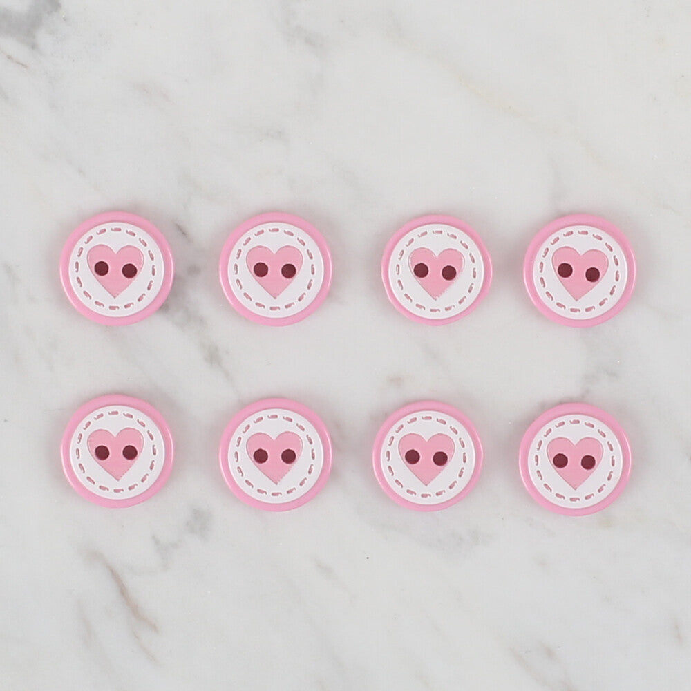 Loren Crafts 8 Pack Heart Button, Pink - 473