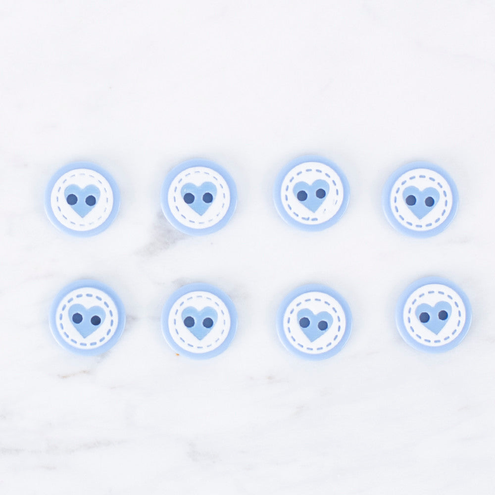 Loren Crafts 8 Pack Heart Button, Blue - 0476