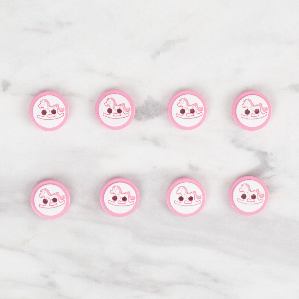 Loren Crafts 8 Pack Horse Patterned Button, Pink - 495