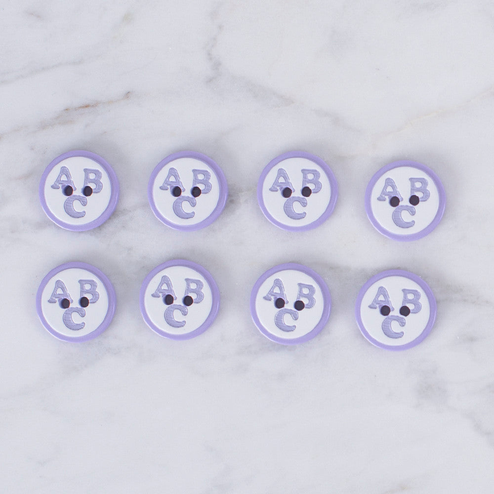 Loren Crafts 8 Pack ABC Patterned Button, Lilac - 0559
