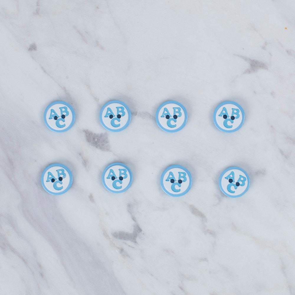 Loren Crafts 8 Pack ABC Patterned Button, Blue - 560