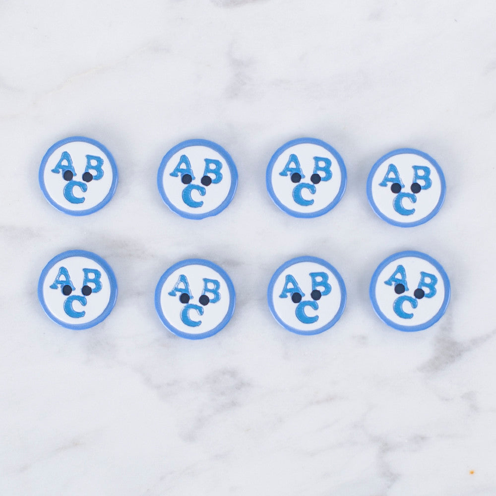 Loren Crafts 8 Pack ABC Patterned Button, Blue - 0562