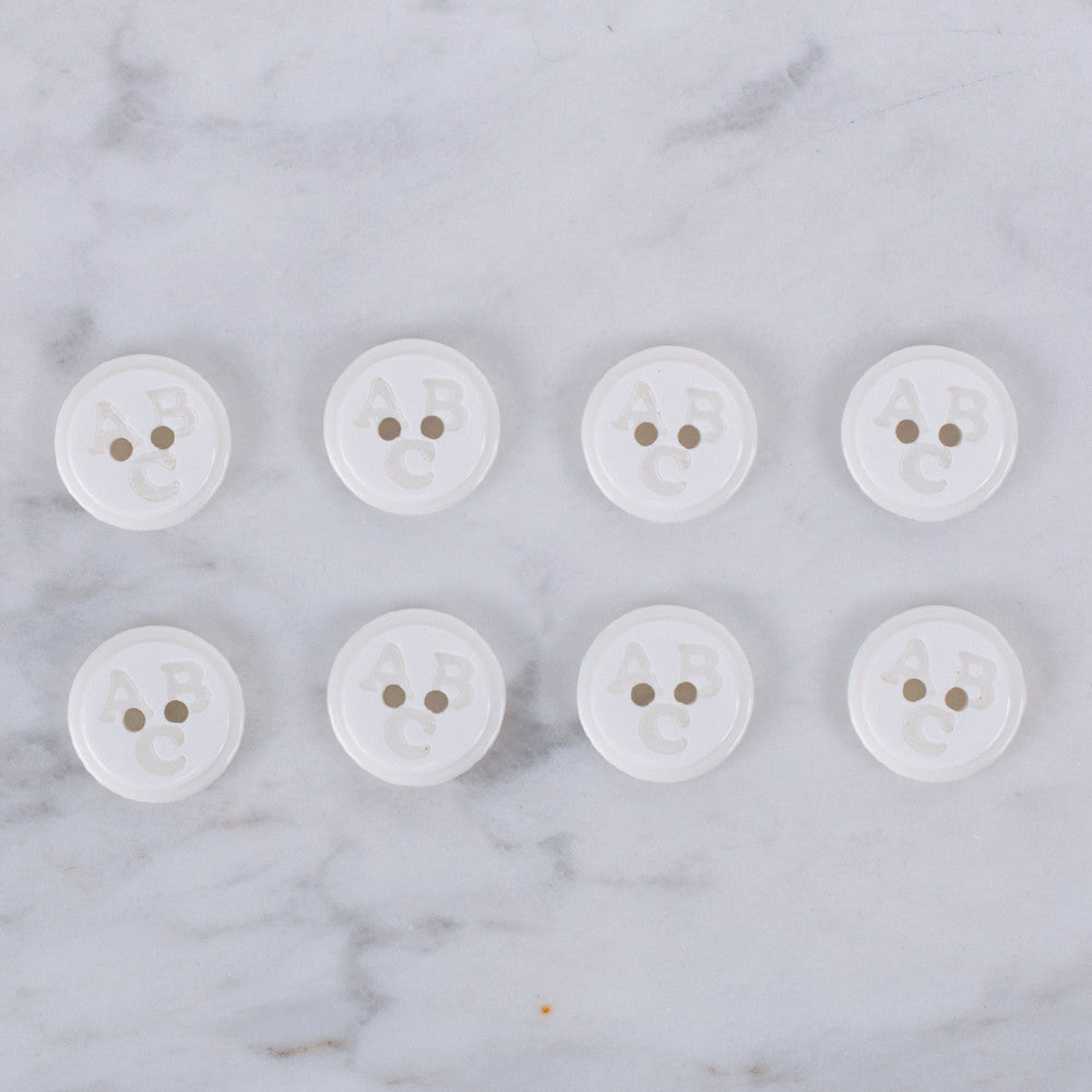Loren Crafts 8 Pack ABC Patterned Button, White - 0567
