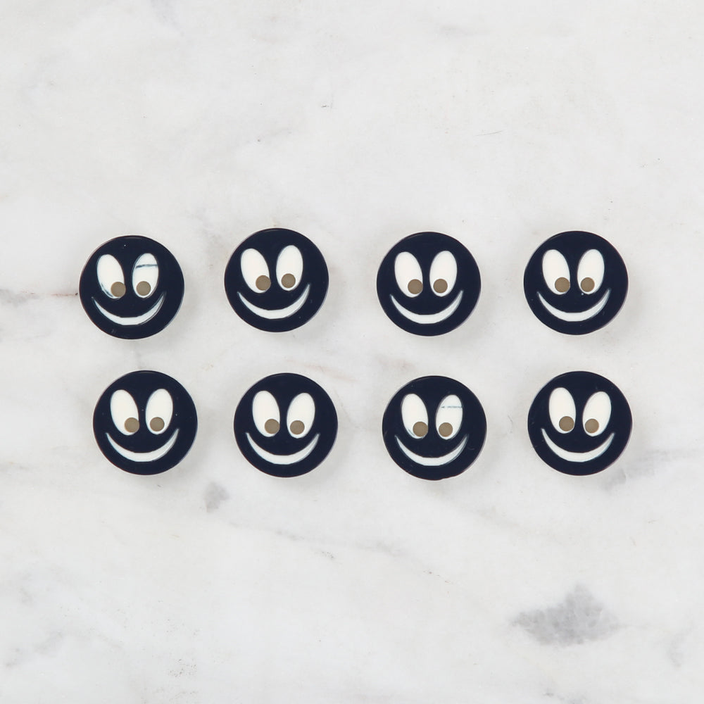 Loren Crafts 8 Pack Smiley Face Button, Navy Blue- 0611