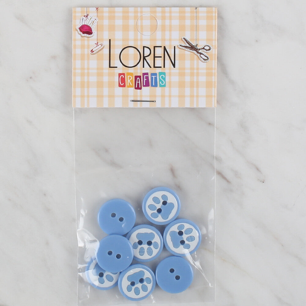 Loren Crafts 8 Pack Paw Button, Blue - 614