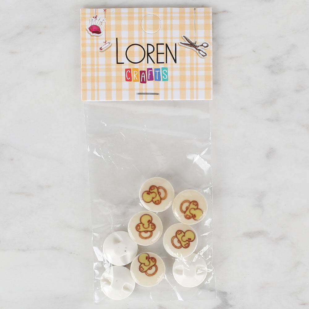 Loren Crafts 8 Pack Pacifier Button, Cream - 674