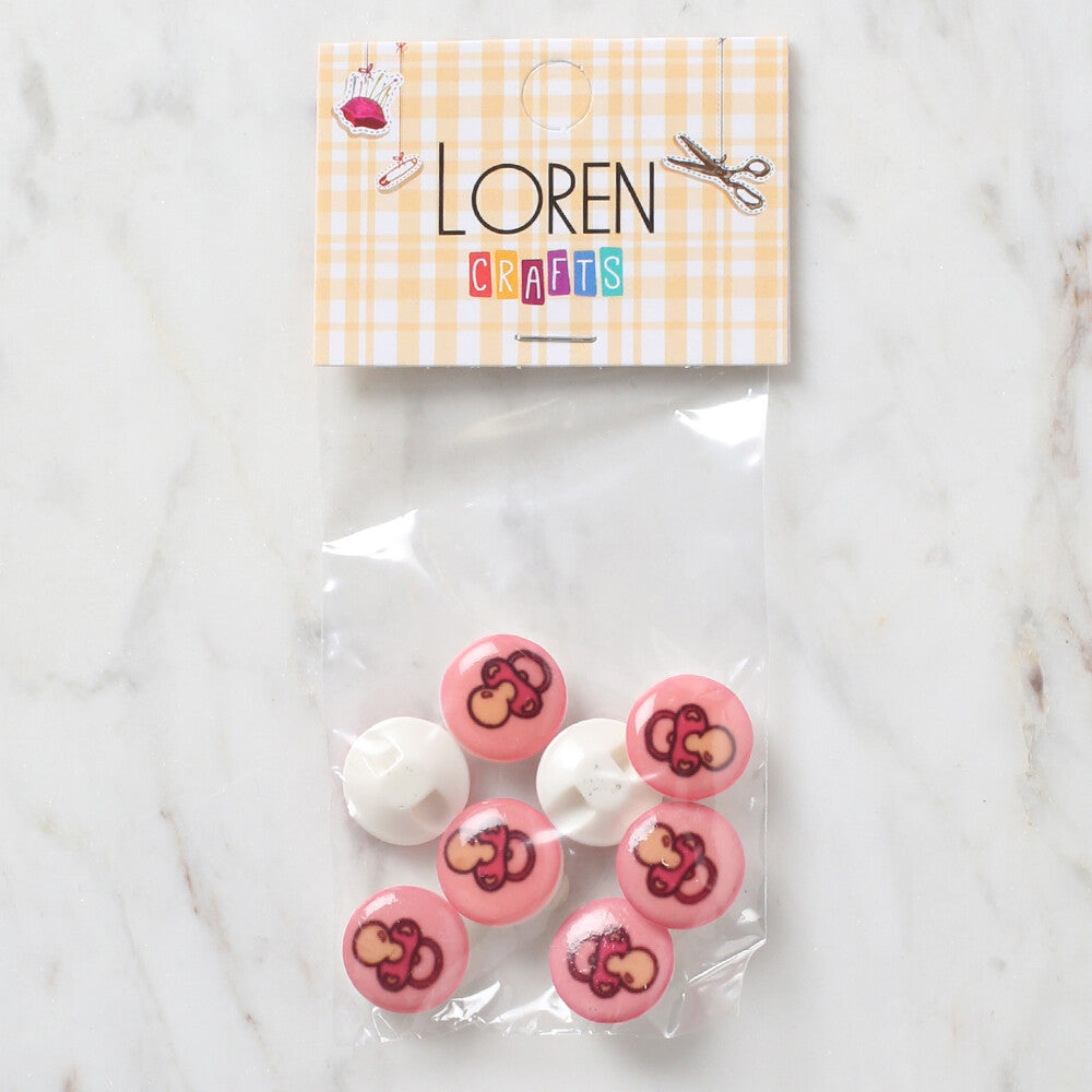 Loren Crafts 8 Pack Pacifier Button, Pink - 709
