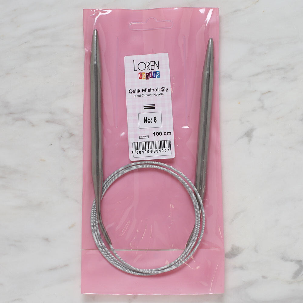 Loren Crafts 8mm 100 cm Steel Circular Knitting Needles
