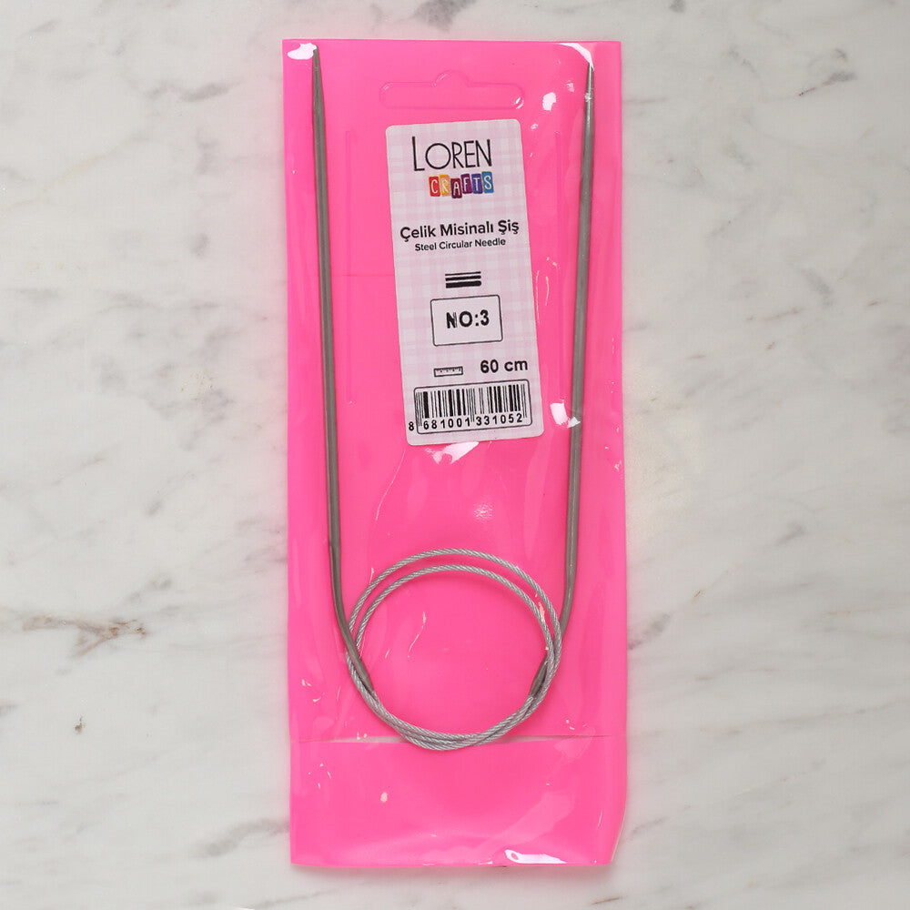Loren Crafts 3mm 60 cm Steel Circular Knitting Needle