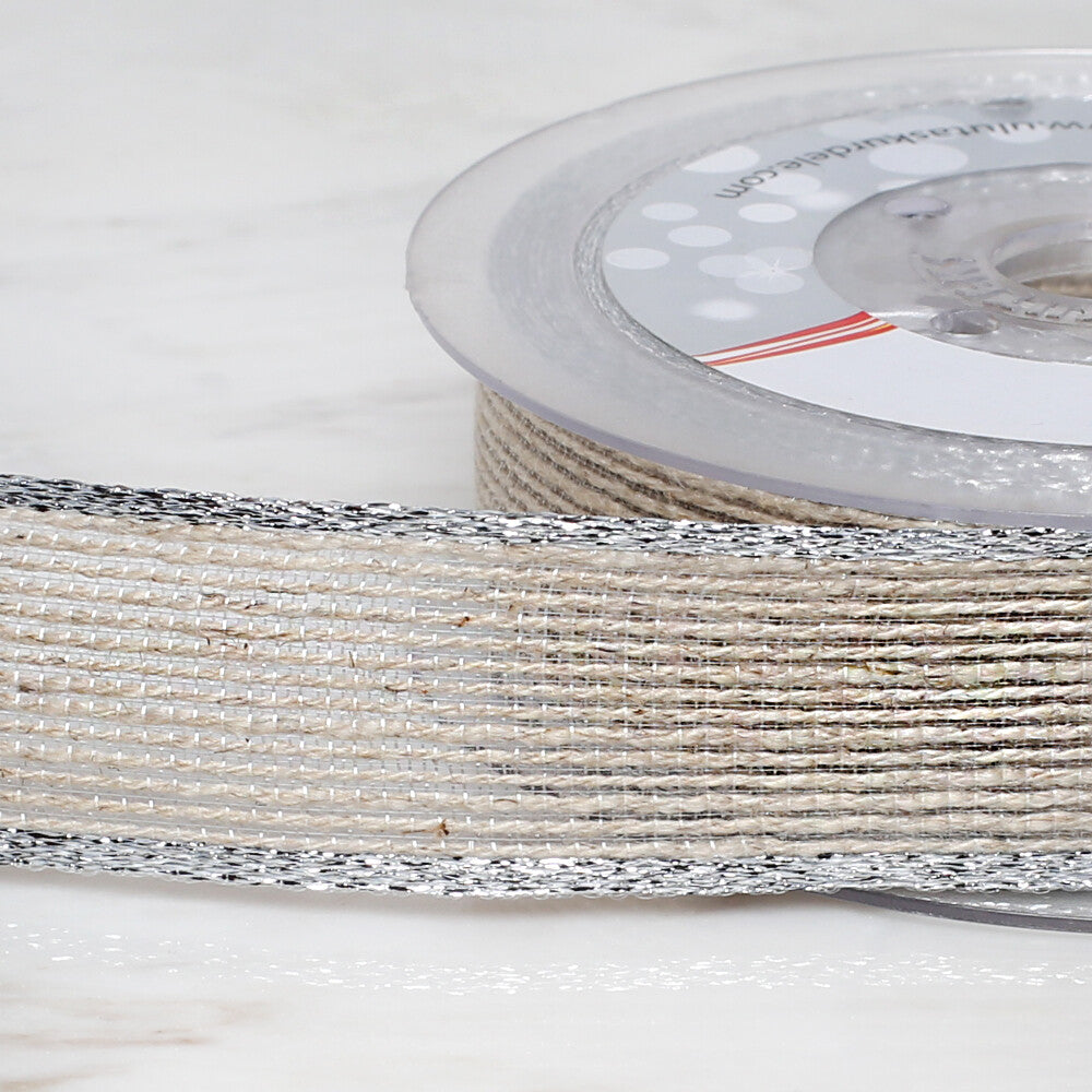 Ulutaş 2.5 cm 10 m Linen Ribbon, Silver
