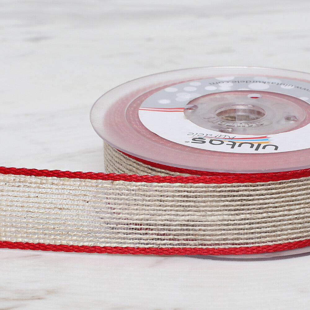 Ulutaş 2.5 cm 10 m Linen Ribbon, Red