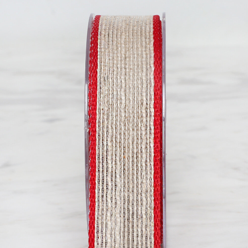 Ulutaş 2.5 cm 10 m Linen Ribbon, Red
