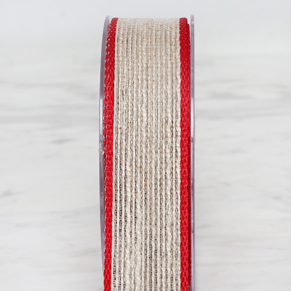   Ulutaş 2.5 cm 10 m Linen Ribbon, Red