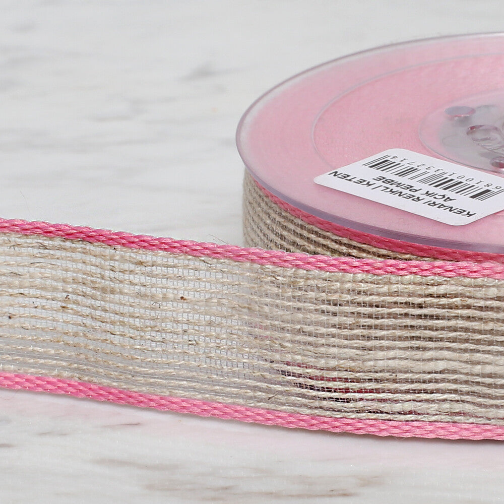 Ulutaş 2.5 cm 10 m Linen Ribbon, Pink